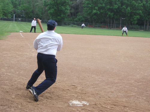 Meister sends a "sky ball" toft field