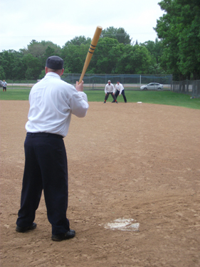 Dan "Basher" Cagley at the bat with a runner at first base